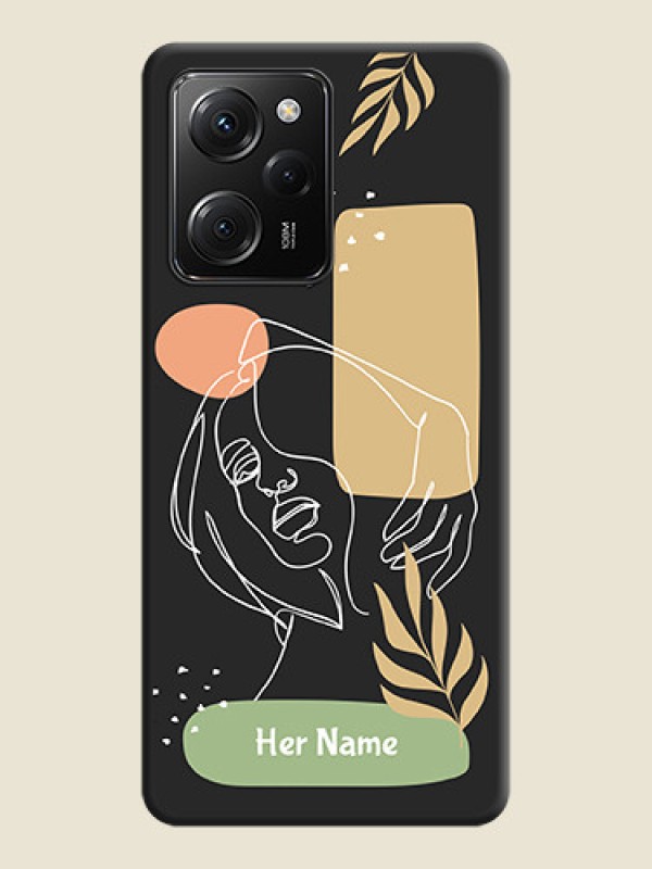 Custom Custom Text With Line Art Of Women & Leaves Design On Space Black Personalized Soft Matte Phone Covers -ApplePoco X5 Pro 5G - alternate view