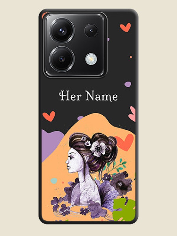 Custom Namecase For Her With Fancy Lady Image On Space Black Personalized Soft Matte Phone Covers - Poco X6 5G - alternate view
