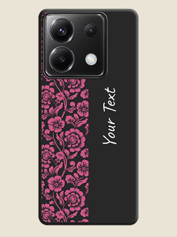 Custom Pink Floral Pattern Design With Custom Text On Space Black Personalized Soft Matte Phone Covers - Poco X6 5G - alternate view