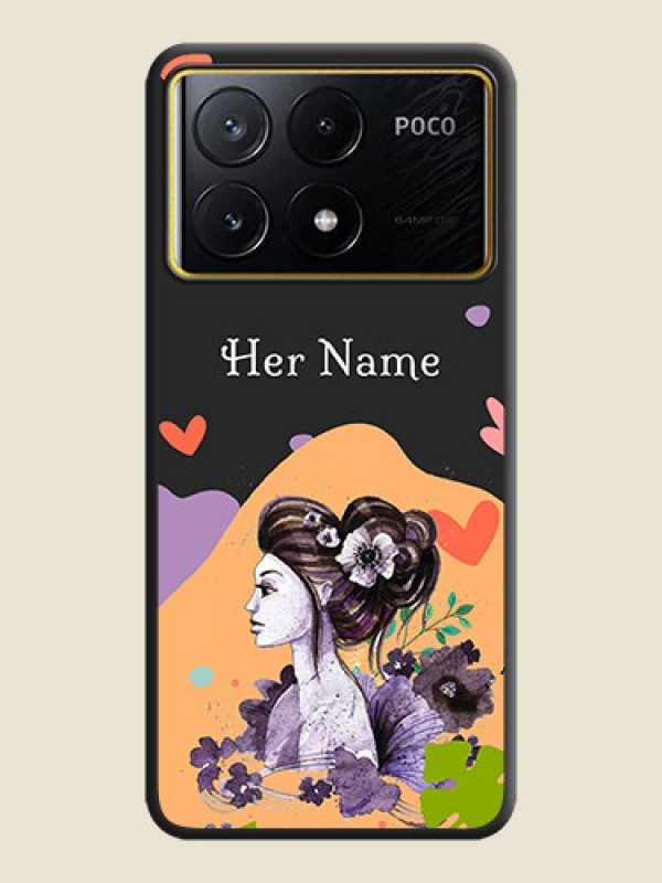 Custom Namecase For Her With Fancy Lady Image On Space Black Personalized Soft Matte Phone Covers - Poco X6 Pro 5G - alternate view