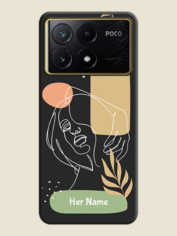 Custom Custom Text With Line Art Of Women & Leaves Design On Space Black Personalized Soft Matte Phone Covers - Poco X6 Pro 5G - alternate view