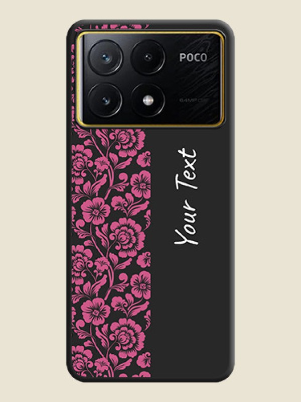 Custom Pink Floral Pattern Design With Custom Text On Space Black Personalized Soft Matte Phone Covers - Poco X6 Pro 5G - alternate view