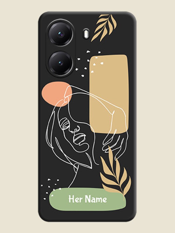 Custom Custom Text With Line Art Of Women & Leaves Design On Space Black Custom Soft Matte Mobile Back Cover - Poco X7 Pro 5G - alternate view