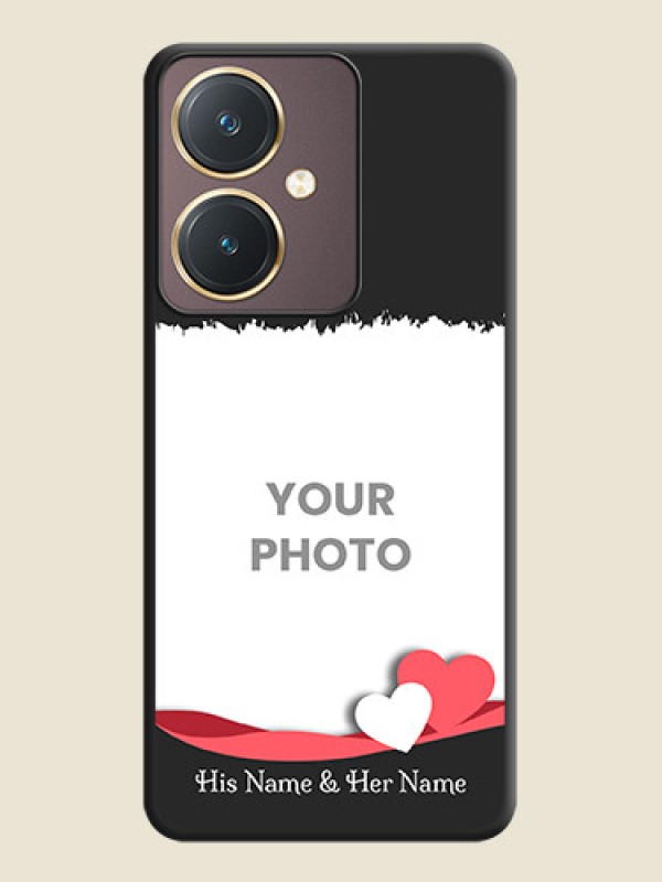 Custom Pink Color Love Shaped Ribbon Design with Text on Space Black Custom Soft Matte Phone Back Cover - Vivo Y27 - alternate view