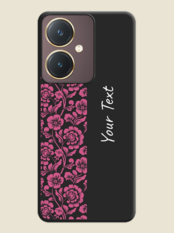 Custom Pink Floral Pattern Design With Custom Text On Space Black Personalized Soft Matte Phone Covers - Vivo Y27 - alternate view