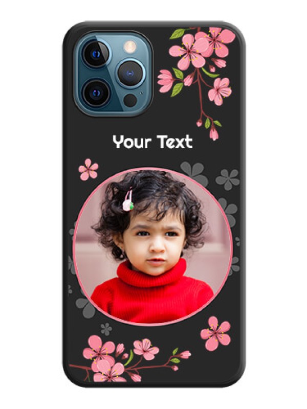 Custom Round Image with Pink Color Floral Design on Photo on Space Black Soft Matte Back Cover - iPhone 12 Pro Max