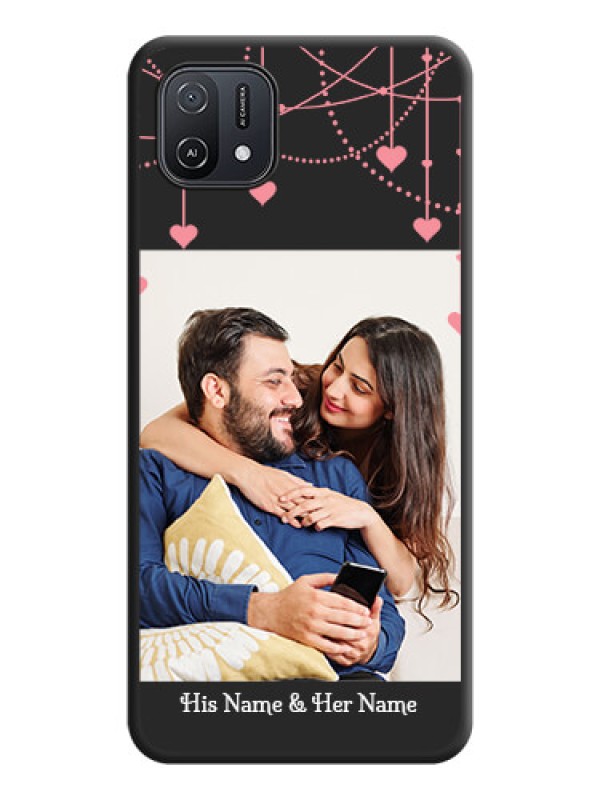 Custom Pink Love Hangings with Text on Space Black Custom Soft Matte Back Cover - Oppo A16K