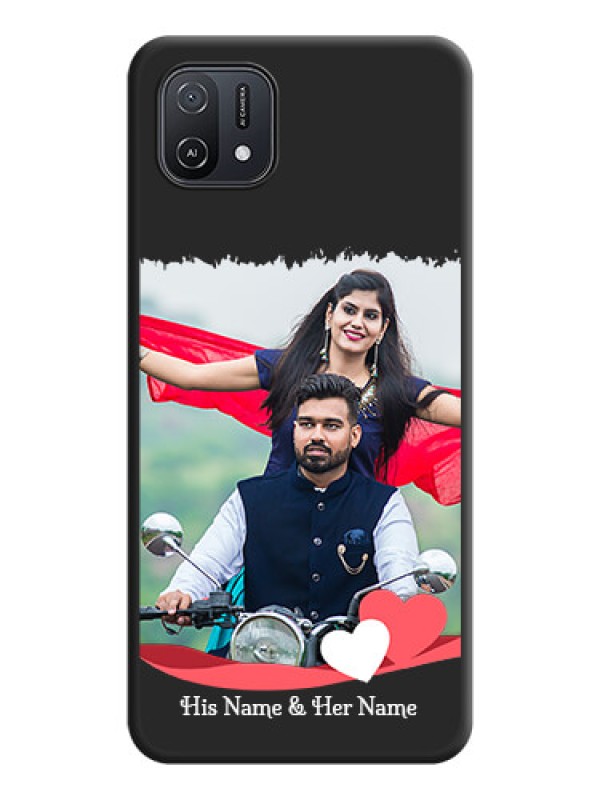 Custom Pin Color Love Shaped Ribbon Design with Text on Space Black Custom Soft Matte Phone Back Cover - Oppo A16K