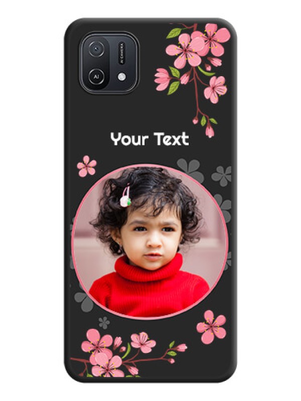 Custom Round Image with Pink Color Floral Design on Photo on Space Black Soft Matte Back Cover - Oppo A16K