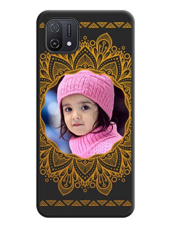 Custom Round Image with Floral Design on Photo on Space Black Soft Matte Mobile Cover - Oppo A16K
