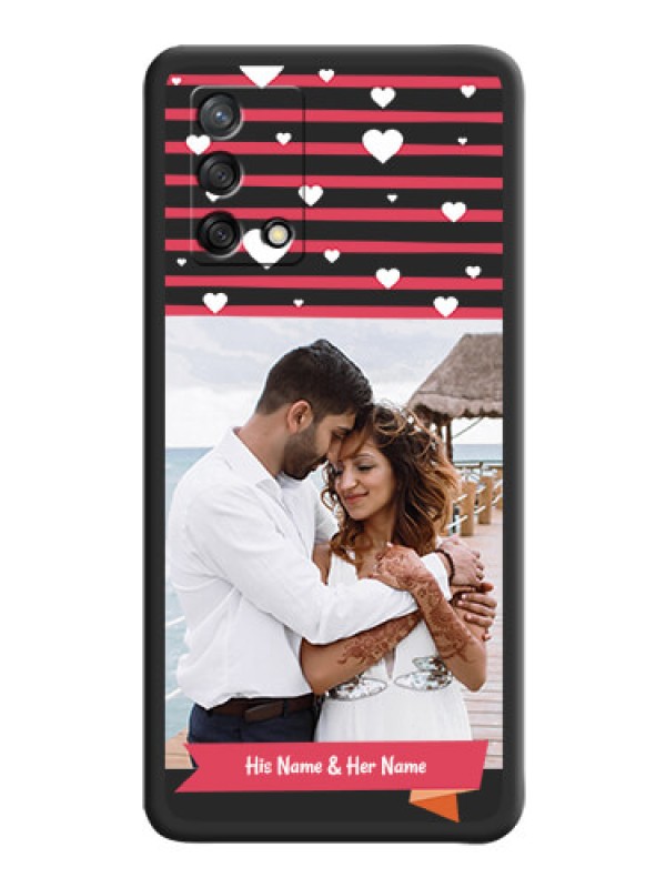 Custom White Color Love Symbols with Pink Lines Pattern on Space Black Custom Soft Matte Phone Cases - Oppo F19s