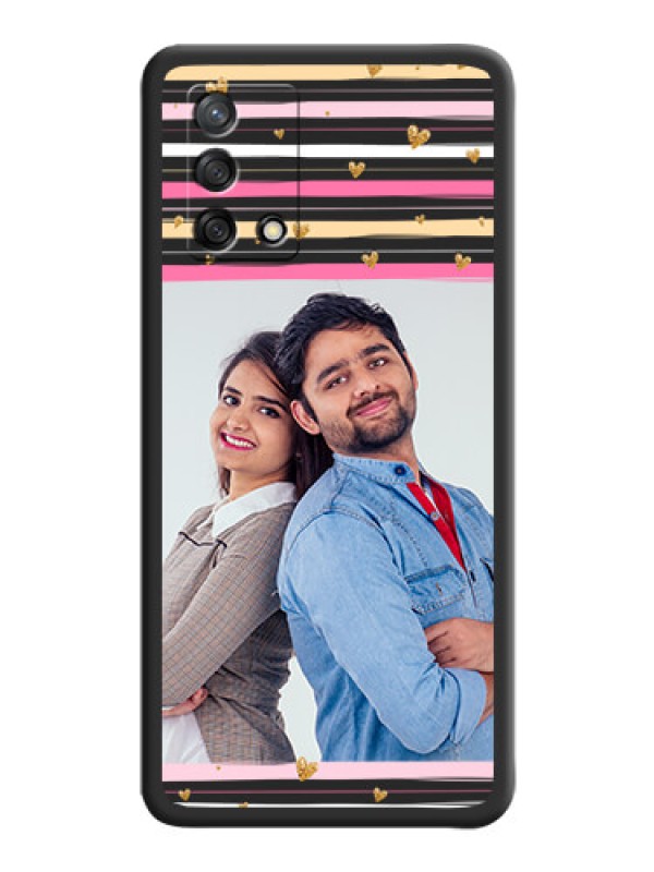 Custom Multicolor Lines and Golden Love Symbols Design on Photo on Space Black Soft Matte Mobile Cover - Oppo F19s