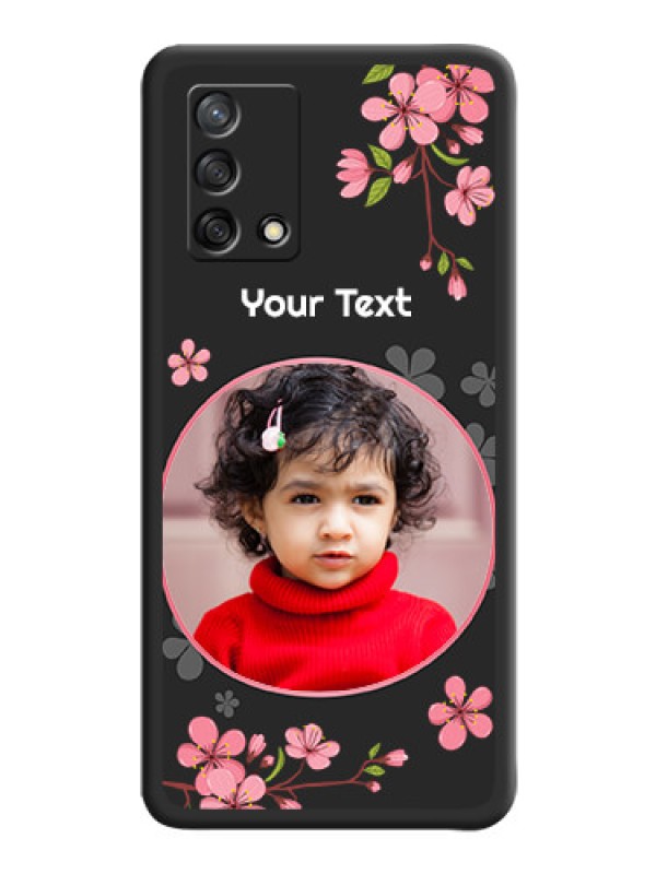 Custom Round Image with Pink Color Floral Design on Photo on Space Black Soft Matte Back Cover - Oppo F19s