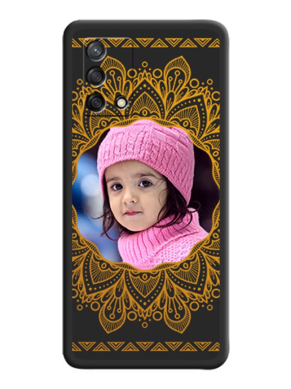 Custom Round Image with Floral Design on Photo on Space Black Soft Matte Mobile Cover - Oppo F19s