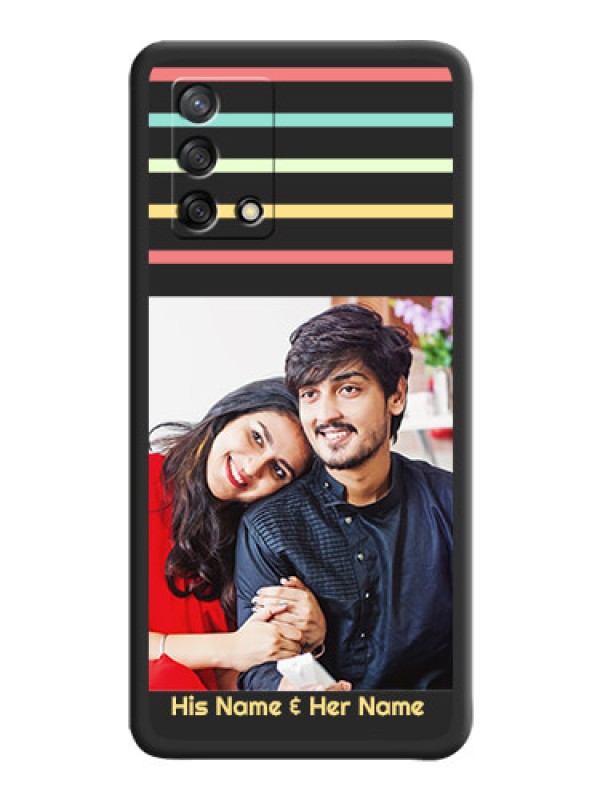 Custom Color Stripes with Photo and Text on Photo on Space Black Soft Matte Mobile Case - Oppo F19s