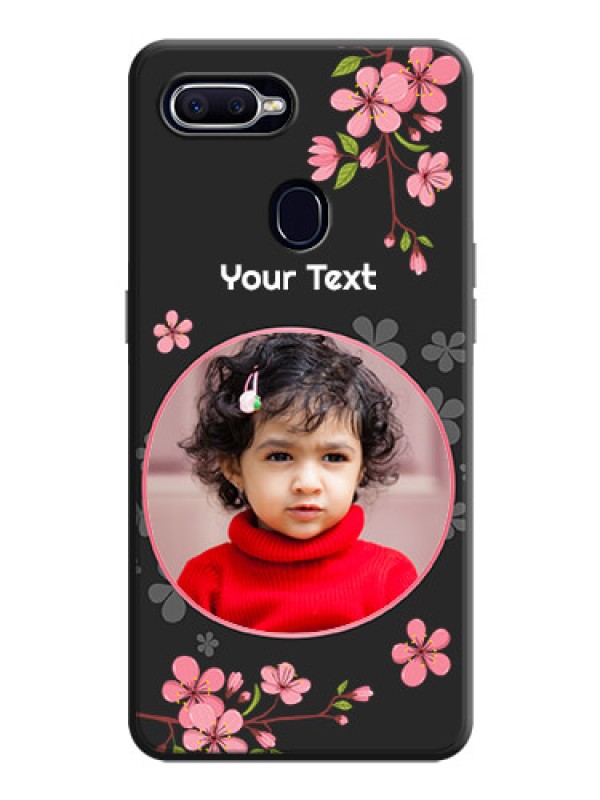 Custom Round Image with Pink Color Floral Design - Photo on Space Black Soft Matte Back Cover - Oppo F9 Pro