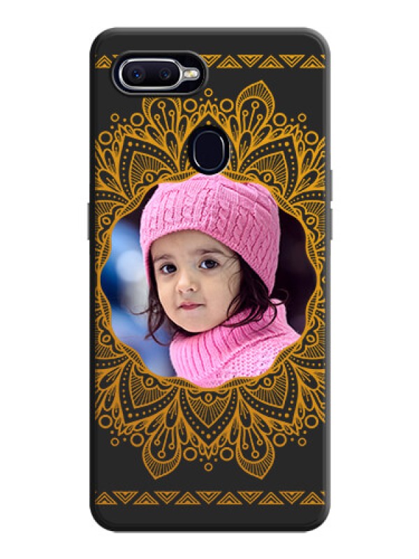 Custom Round Image with Floral Design - Photo on Space Black Soft Matte Mobile Cover - Oppo F9 Pro