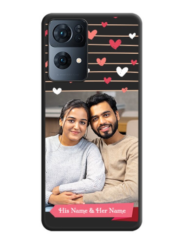 Custom Love Pattern with Name on Pink Ribbon  on Photo on Space Black Soft Matte Back Cover - Oppo Reno 7 Pro 5G