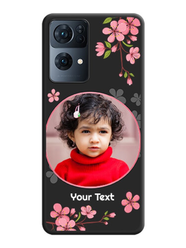 Custom Round Image with Pink Color Floral Design on Photo on Space Black Soft Matte Back Cover - Oppo Reno 7 Pro 5G