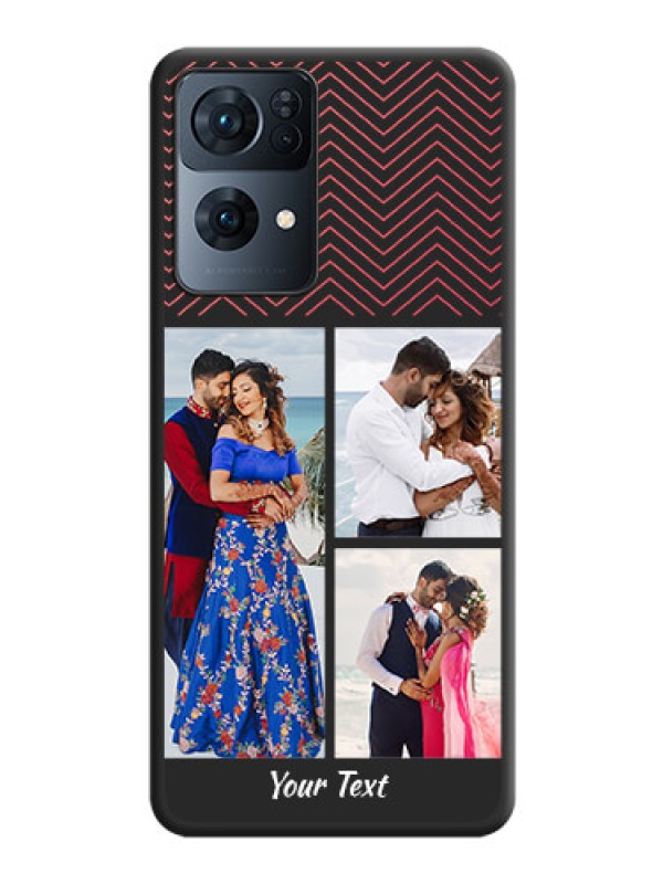 Custom Wave Pattern with 3 Image Holder on Space Black Custom Soft Matte Back Cover - Oppo Reno 7 Pro 5G