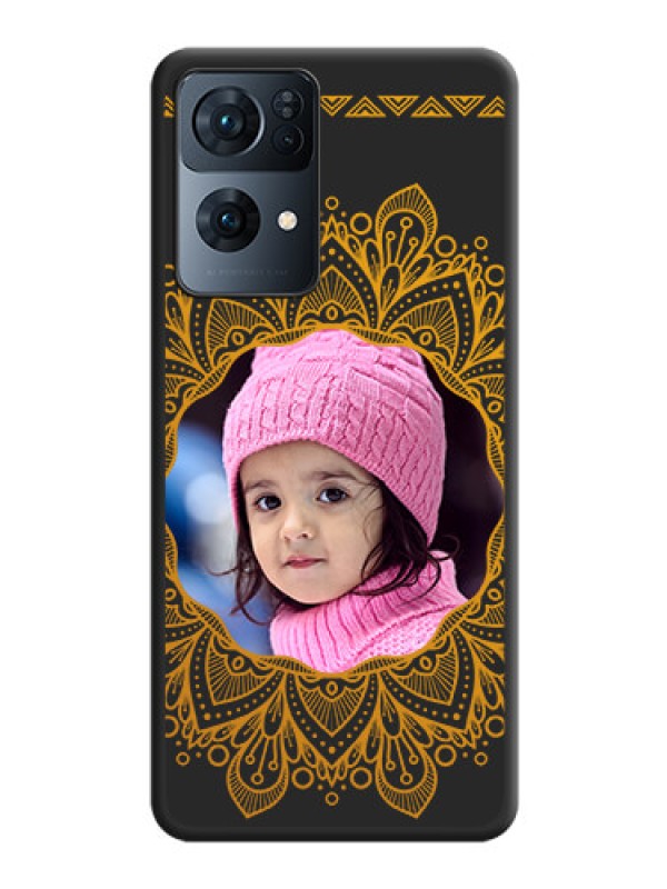 Custom Round Image with Floral Design on Photo on Space Black Soft Matte Mobile Cover - Oppo Reno 7 Pro 5G