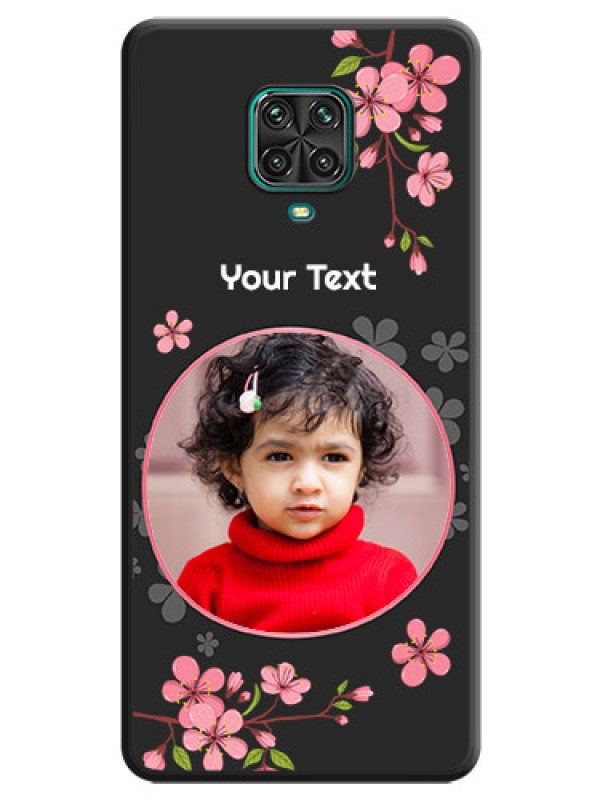 Custom Round Image with Pink Color Floral Design on Photo on Space Black Soft Matte Back Cover - Poco M2 Pro