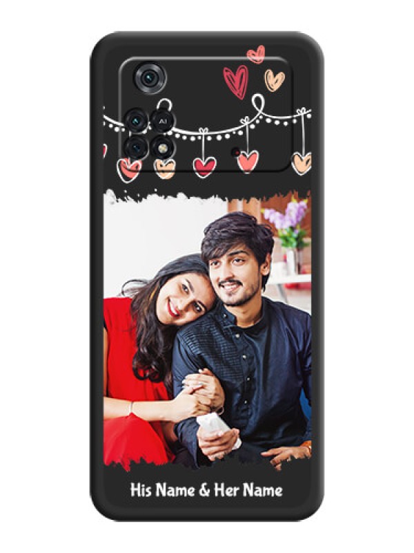 Custom Pink Love Hangings with Name on Space Black Custom Soft Matte Phone Cases - Poco M4 Pro 4G