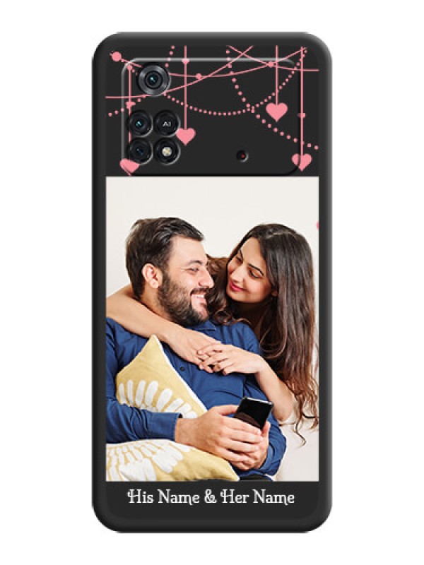 Custom Pink Love Hangings with Text on Space Black Custom Soft Matte Back Cover - Poco M4 Pro 4G