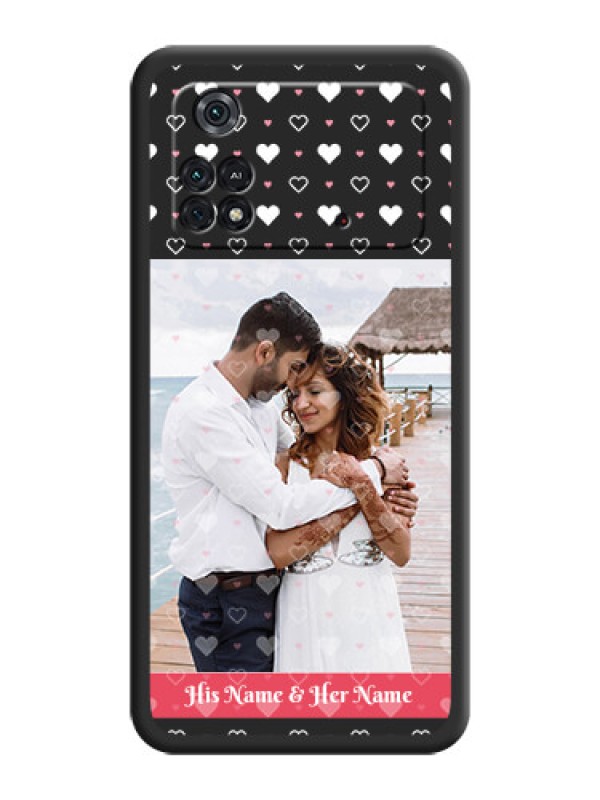 Custom White Color Love Symbols with Text Design on Photo on Space Black Soft Matte Phone Cover - Poco M4 Pro 4G