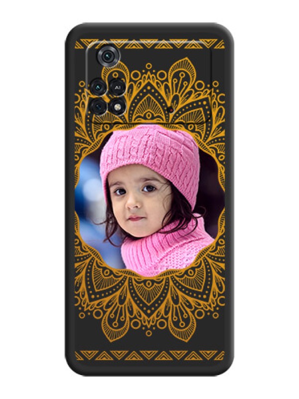 Custom Round Image with Floral Design on Photo on Space Black Soft Matte Mobile Cover - Poco M4 Pro 4G