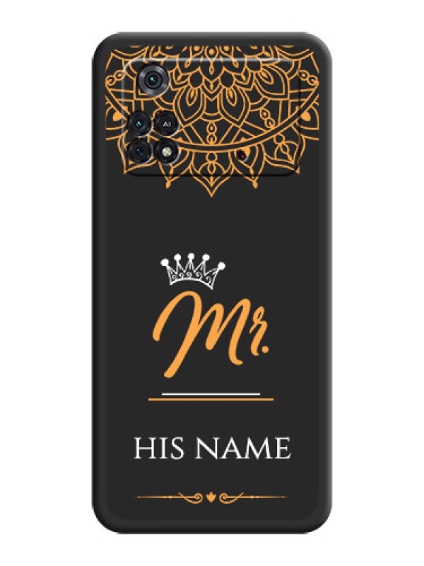 Custom Mr Name with Floral Design  on Personalised Space Black Soft Matte Cases - Poco M4 Pro 4G