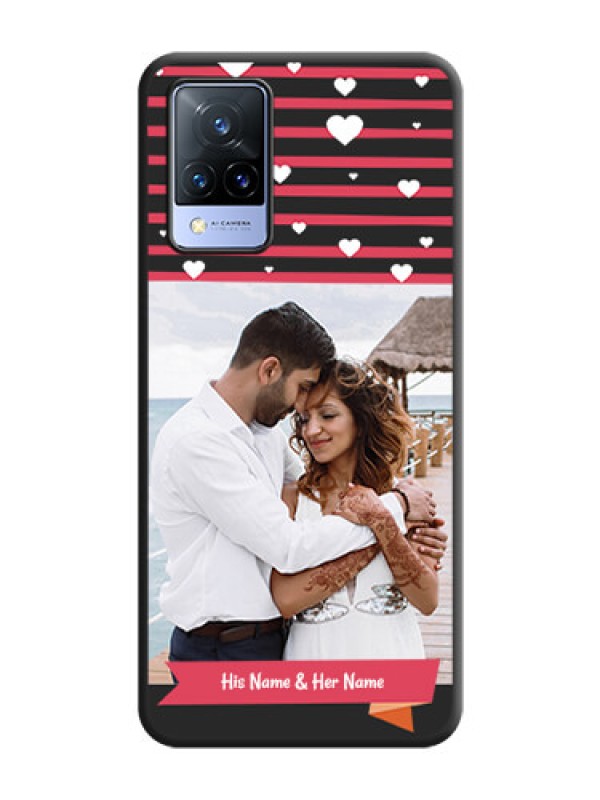 Custom White Color Love Symbols with Pink Lines Pattern on Space Black Custom Soft Matte Phone Cases - Vivo V21 5G