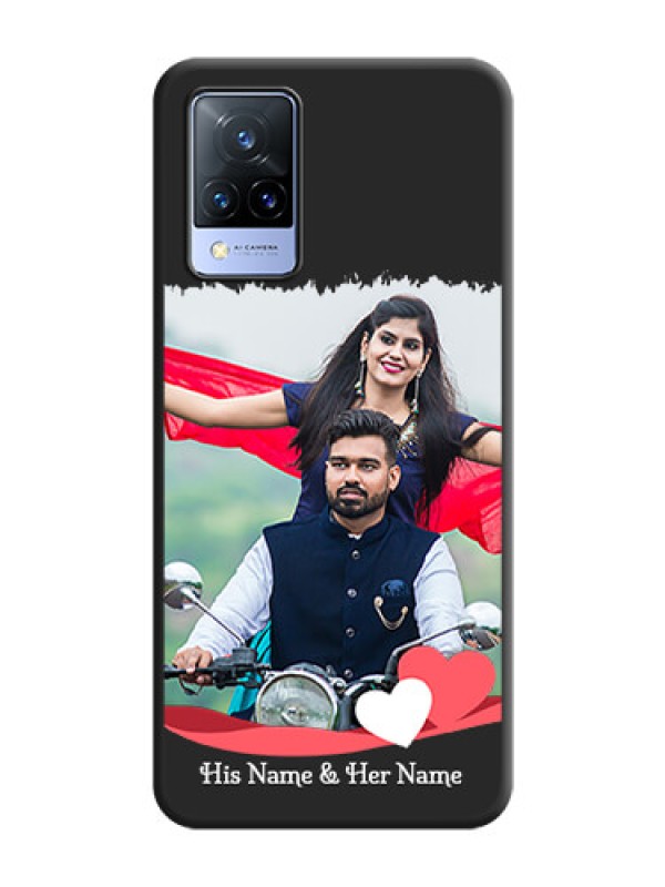 Custom Pin Color Love Shaped Ribbon Design with Text on Space Black Custom Soft Matte Phone Back Cover - Vivo V21 5G