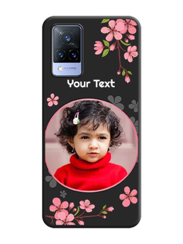 Custom Round Image with Pink Color Floral Design on Photo on Space Black Soft Matte Back Cover - Vivo V21 5G