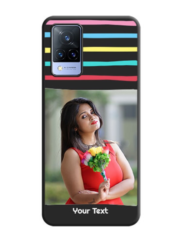 Custom Multicolor Lines with Image on Space Black Personalized Soft Matte Phone Covers - Vivo V21 5G