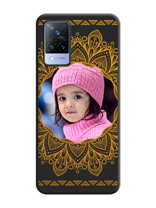 Custom Round Image with Floral Design on Photo on Space Black Soft Matte Mobile Cover - Vivo V21 5G