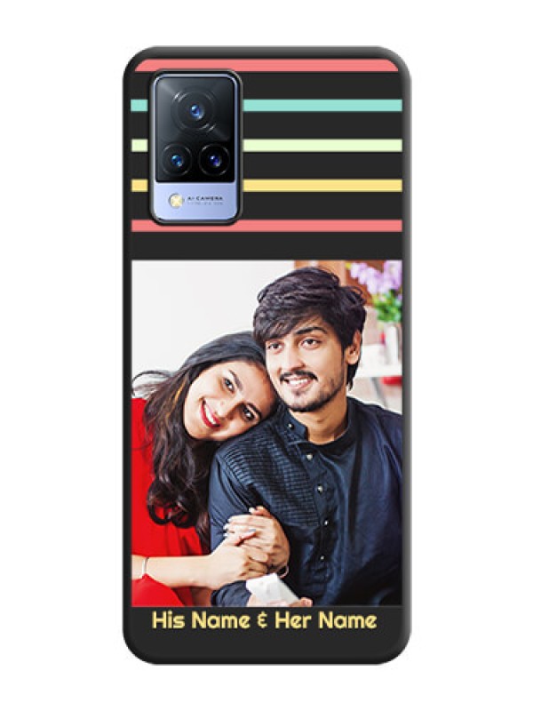 Custom Color Stripes with Photo and Text on Photo on Space Black Soft Matte Mobile Case - Vivo V21 5G
