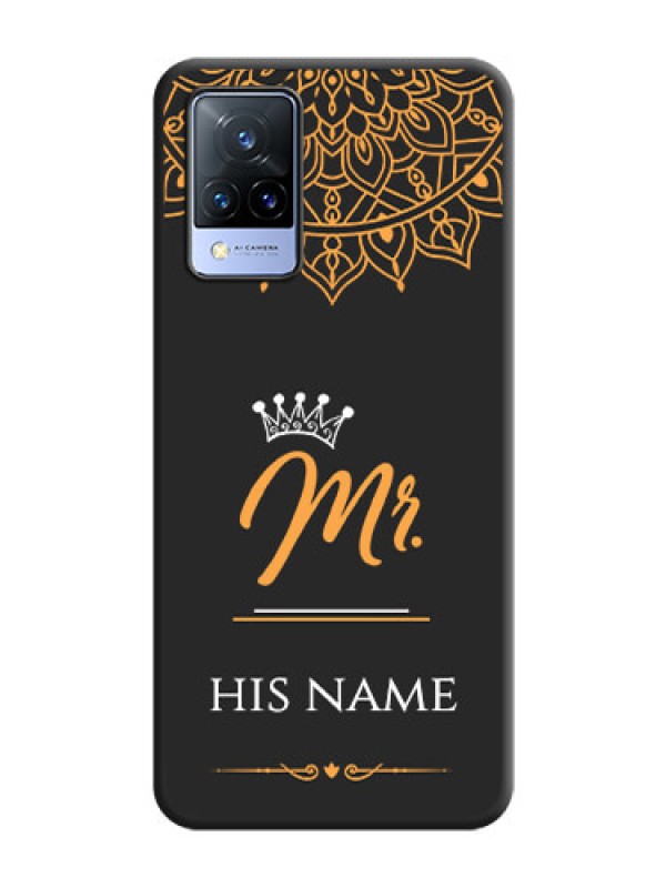 Custom Mr Name with Floral Design  on Personalised Space Black Soft Matte Cases - Vivo V21 5G