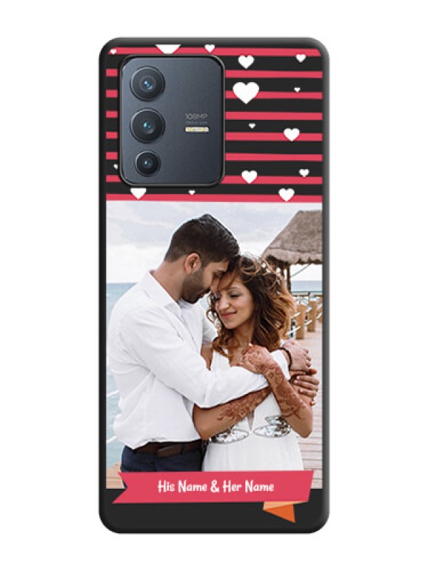 Custom White Color Love Symbols with Pink Lines Pattern on Space Black Custom Soft Matte Phone Cases - Vivo V23 Pro 5G