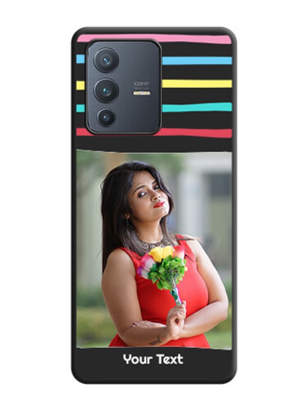 Custom Multicolor Lines with Image on Space Black Personalized Soft Matte Phone Covers - Vivo V23 Pro 5G