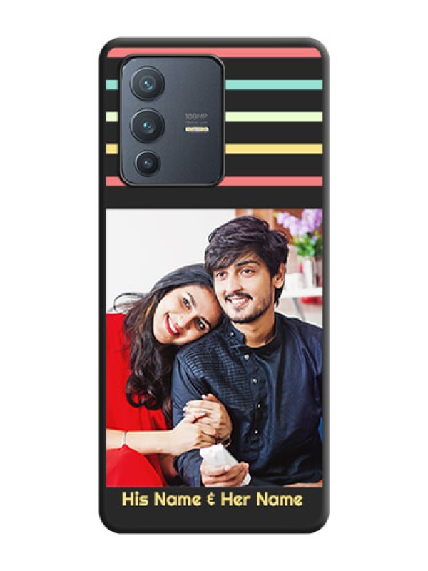 Custom Color Stripes with Photo and Text on Photo on Space Black Soft Matte Mobile Case - Vivo V23 Pro 5G