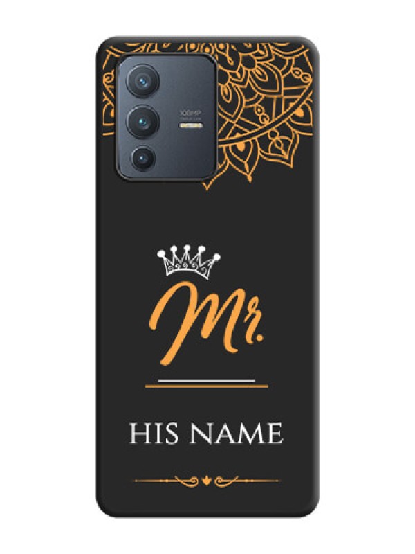 Custom Mr Name with Floral Design on Personalised Space Black Soft Matte Cases - Vivo V23 Pro 5G