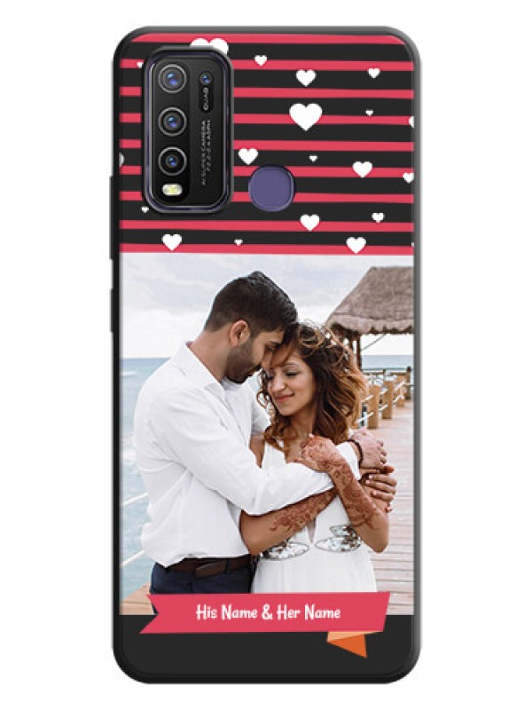 Custom White Color Love Symbols with Pink Lines Pattern on Space Black Custom Soft Matte Phone Cases - Vivo Y50