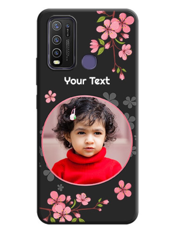 Custom Round Image with Pink Color Floral Design - Photo on Space Black Soft Matte Back Cover - Vivo Y50