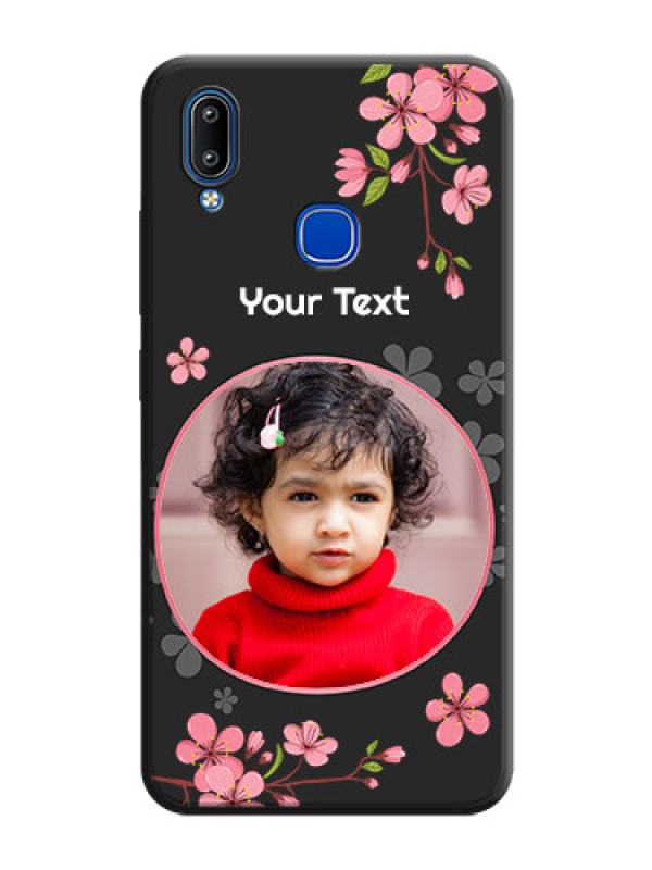 Custom Round Image with Pink Color Floral Design - Photo on Space Black Soft Matte Back Cover - Vivo Y93