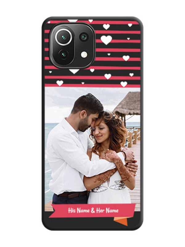 Custom White Color Love Symbols with Pink Lines Pattern on Space Black Custom Soft Matte Phone Cases - Mi 11 Lite NE 5G