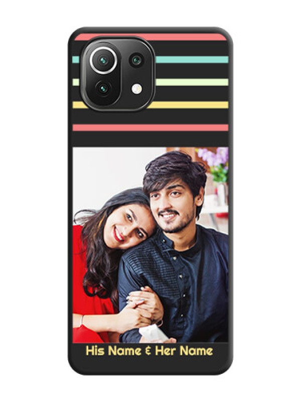 Custom Color Stripes with Photo and Text on Photo on Space Black Soft Matte Mobile Case - Mi 11 Lite NE 5G