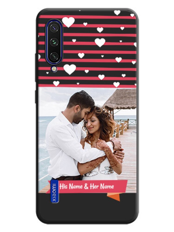 Custom White Color Love Symbols with Pink Lines Pattern on Space Black Custom Soft Matte Phone Cases - Mi A3
