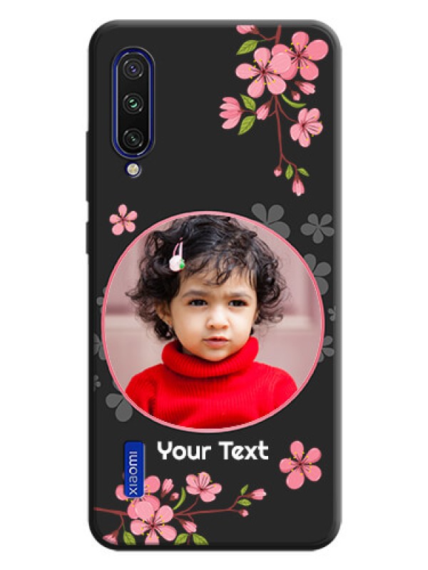 Custom Round Image with Pink Color Floral Design - Photo on Space Black Soft Matte Back Cover - Mi A3