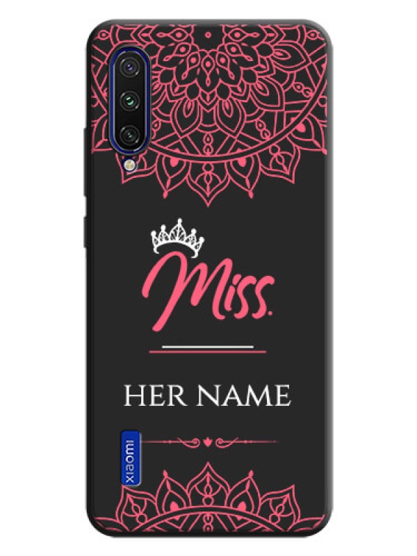 Custom Mrs Name with Floral Design on Space Black Personalized Soft Matte Phone Covers - Mi A3